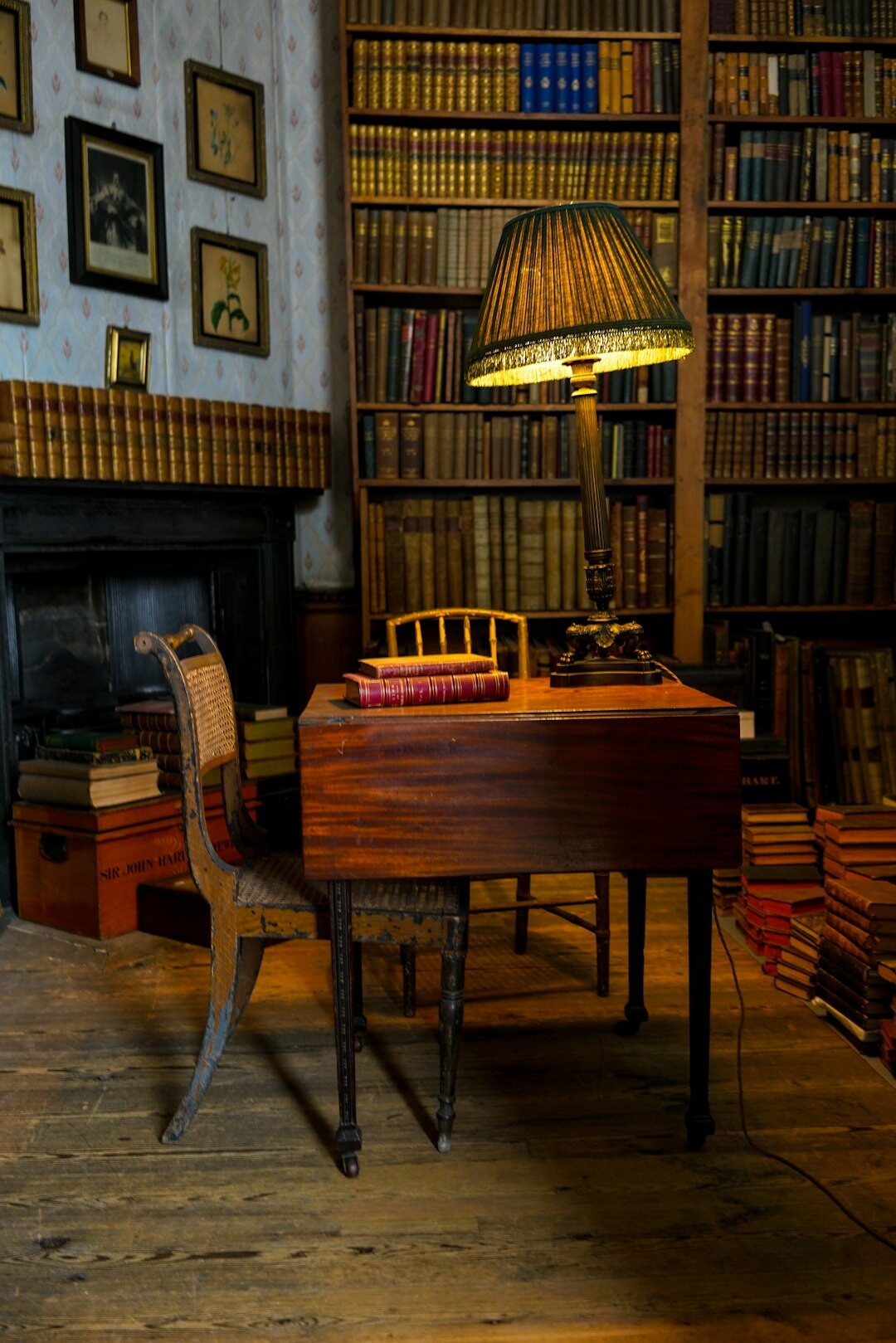 vintage library with books
